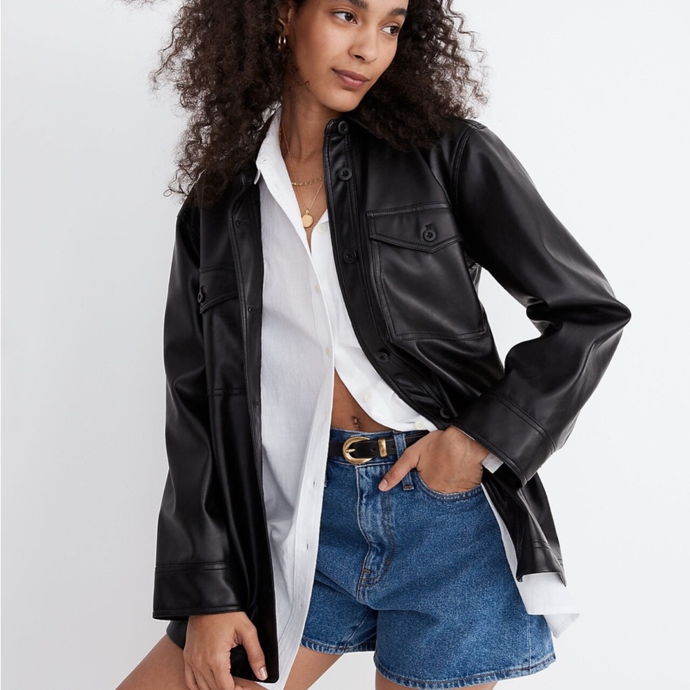 MADEWELL - Faux Leather Oversized Shirt-Jacket - Size S